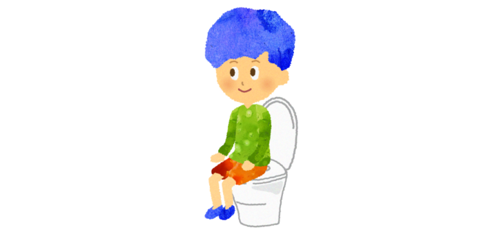 洋式便所で座っておしっこをする男の子のイラスト