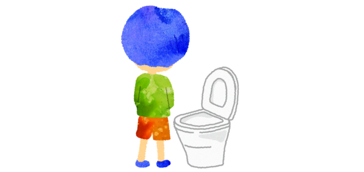 洋式トイレで立ちションする男の子のイラスト