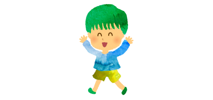 走る小さい緑の髪の男の子のイラスト