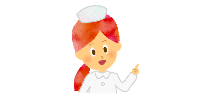 ここがポイント！指を指して説明する看護師のイラスト