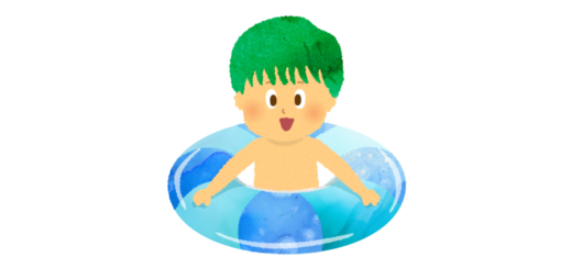 プールでうきわで遊ぶ男の子のイラスト