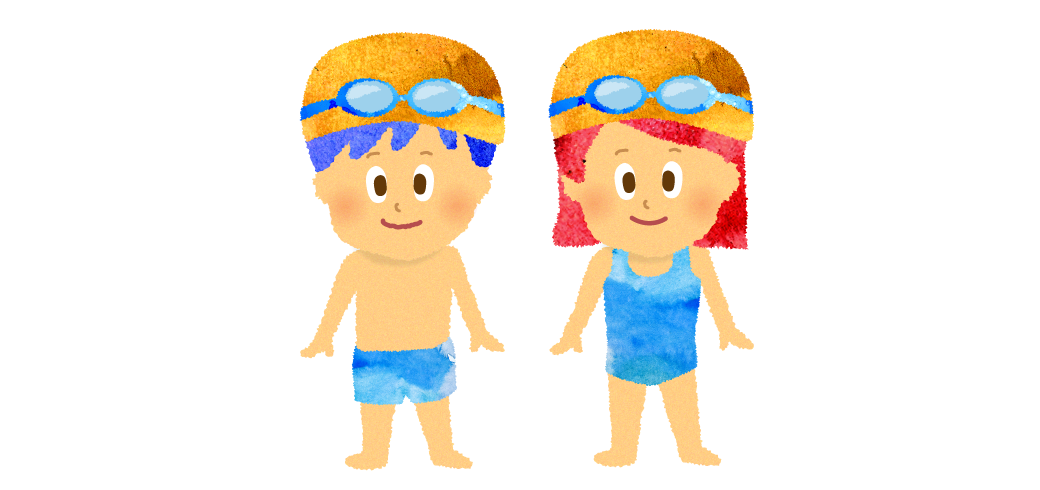 スクール水着を着た男の子と女の子のイラスト