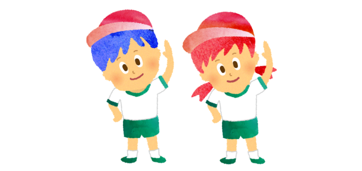 準備体操をする学生たちのイラスト