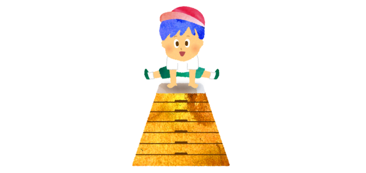 高い跳び箱を跳ぶ男の子のイラスト