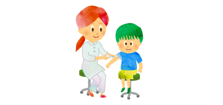 予防接種を受けている男の子のイラスト