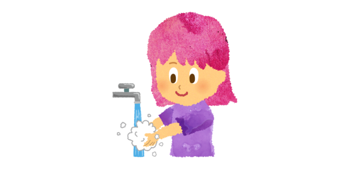 水道で手を洗う女の子のイラスト