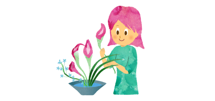 生け花を嗜む女性のイラスト