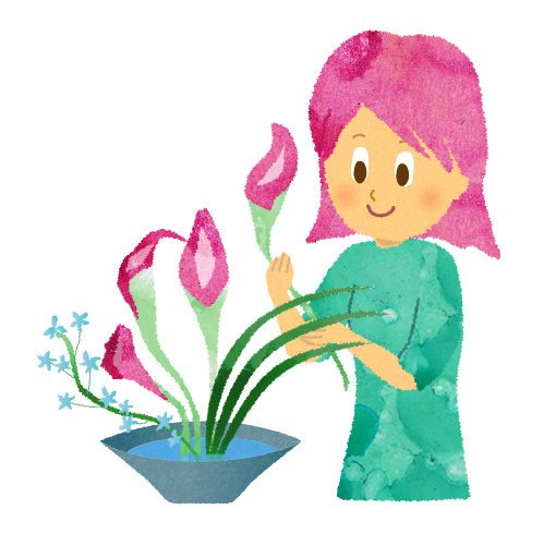花をいける女性のイラスト