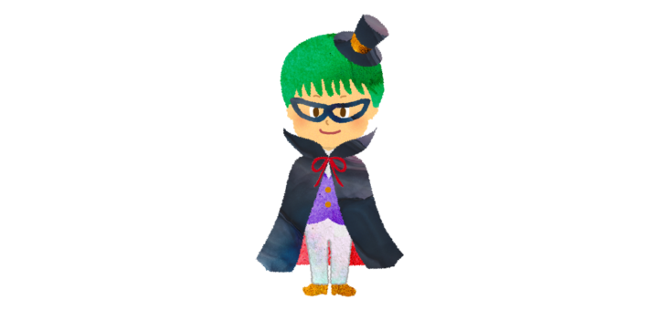 キャットアイマスクをしたマント姿の男の子のイラスト