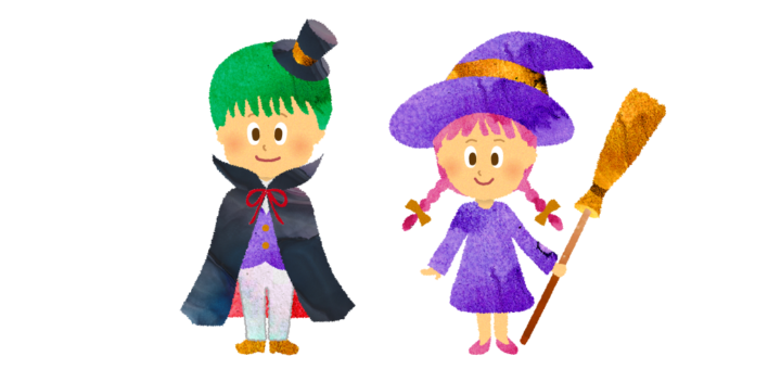 仮装パーティーの男の子と女の子のイラスト