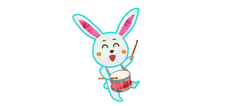 太鼓を叩くウサギのキャラクター