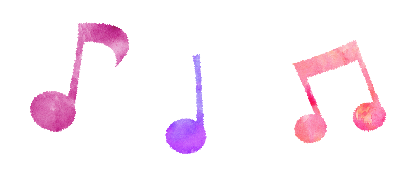 ピンク系の音譜のイラスト