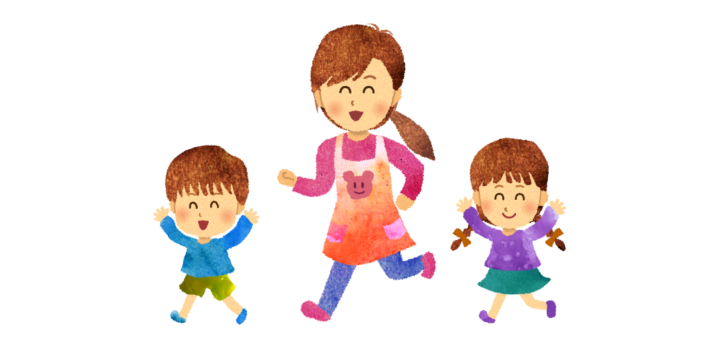 走る先生と生徒たちのイラスト