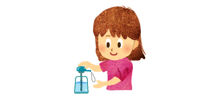 アルコール除菌液をかける少女のイラスト