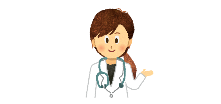 こちらです。と説明する女性医師のイラスト