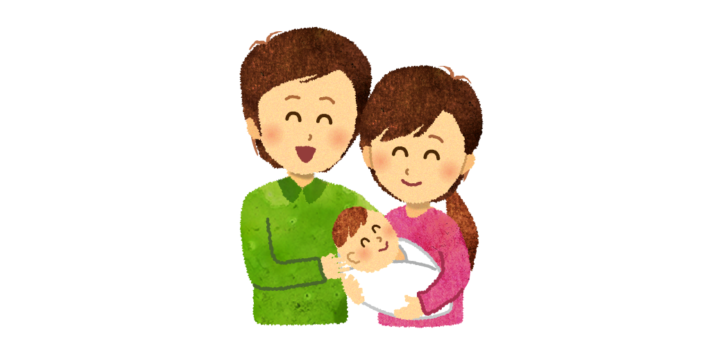 赤ちゃんが生まれて幸せな夫婦のイラスト