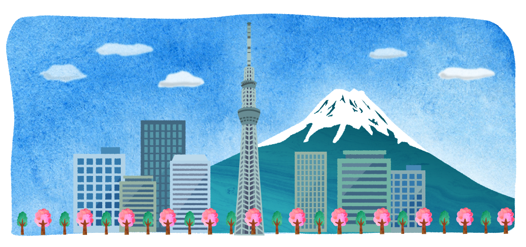 東京の景色と青空のイラスト