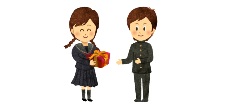 プレゼントを渡す学生のイラスト