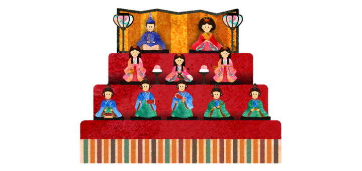 ひな壇に乗る雛人形のイラスト