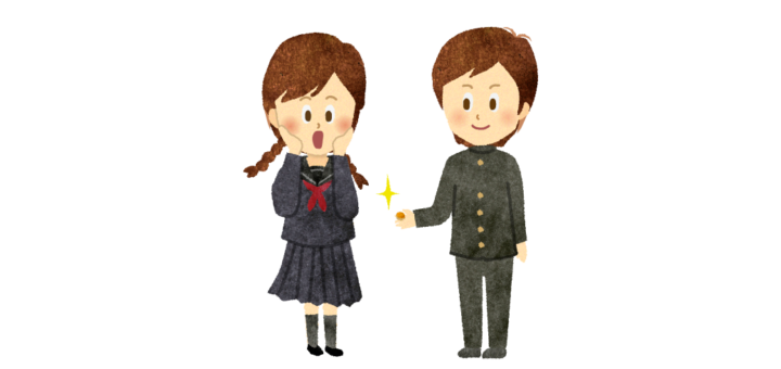 憧れの先輩から第二ボタンをゲットした女子学生のイラスト