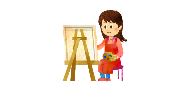 【無料素材】イーゼルで絵を描く女性のイラスト
