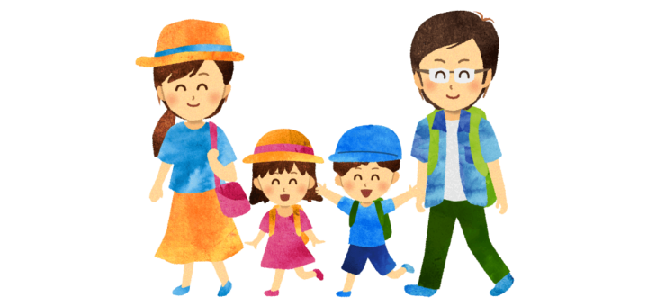 ショッピングに出かける家族のイラスト