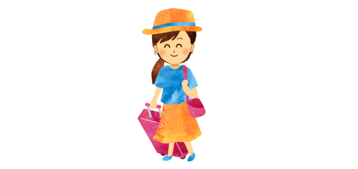 さすらいの旅に出かける女性のイラスト