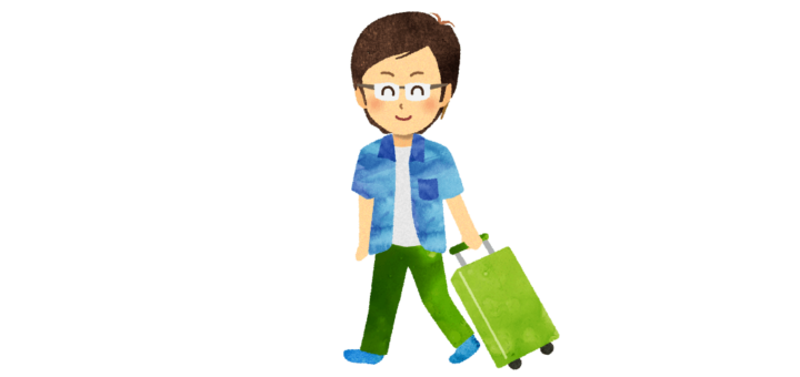 ハワイ旅行に出かける男性のイラスト