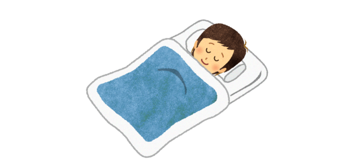 布団に寝ている成人男性のイラスト
