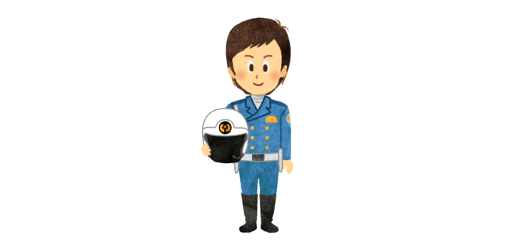 ヘルメットを抱えた白バイ隊員のイラスト