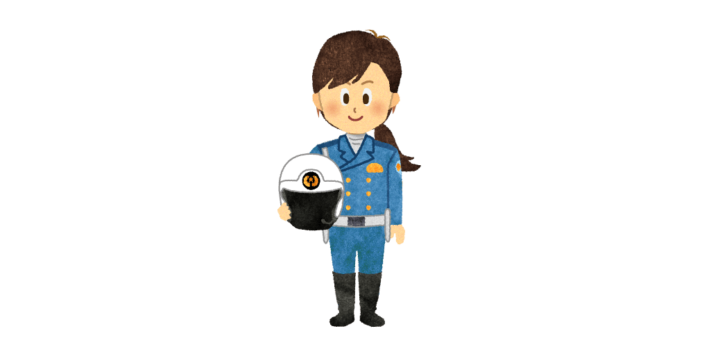 ヘルメットを抱える女性白バイ警官のイラスト