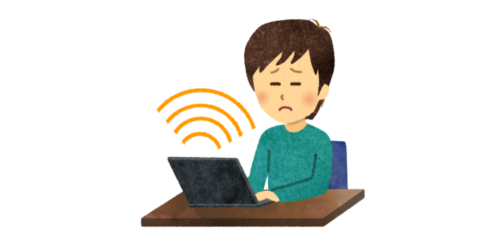 パソコンから出る電磁波の影響を受ける男性のイラスト