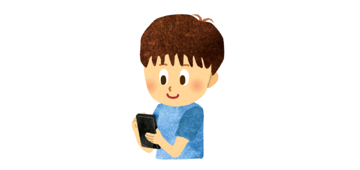 スマホ依存症の男の子のイラスト