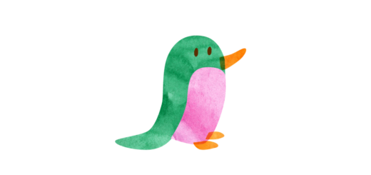 みどりとピンクのペンギンのイラスト