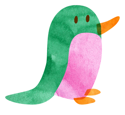【無料素材】横向き緑のかわいいペンギンイラスト