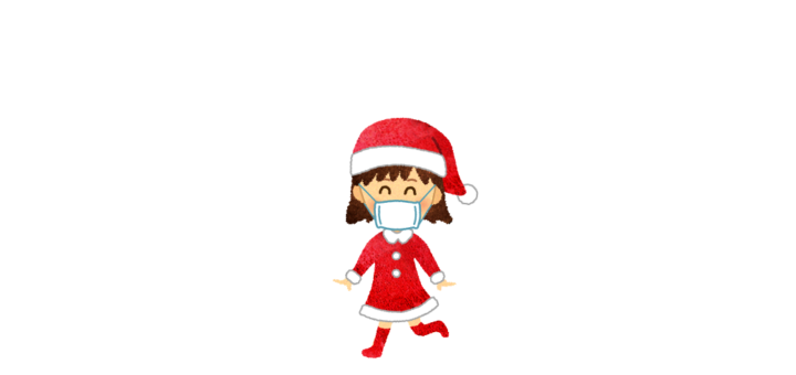 サンタクロースのコスプレをした小学生（マスク着用）のイラスト