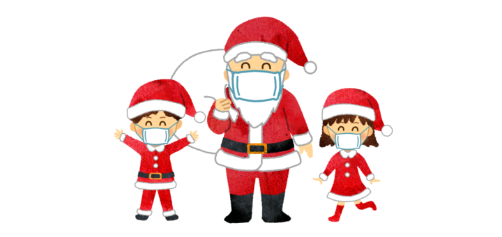 マスクを付けてクリスマスを楽しむ子供達のイラスト