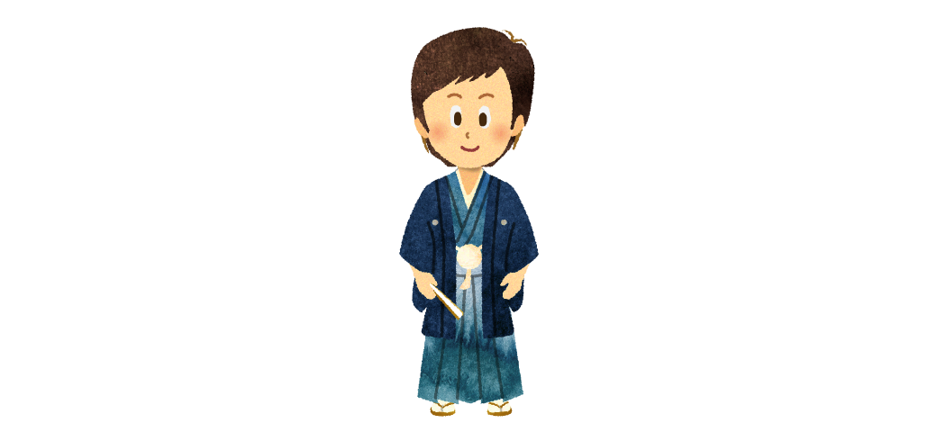 紺色の袴 家紋有り を着た男性のイラスト