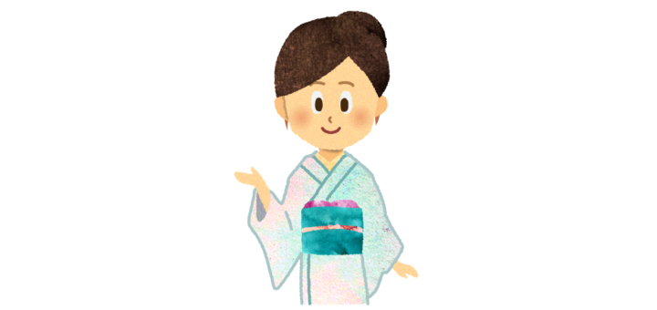 こちらです。と示す和服女性のイラスト