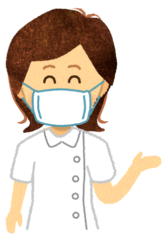 【無料素材】マスクを付けて案内する看護師のイラスト