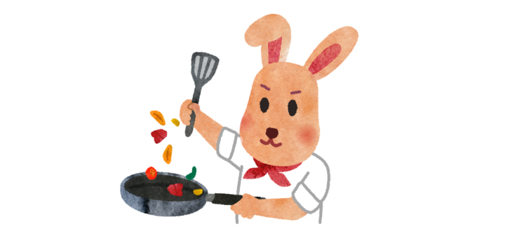 野菜を炒める料理人のイラスト