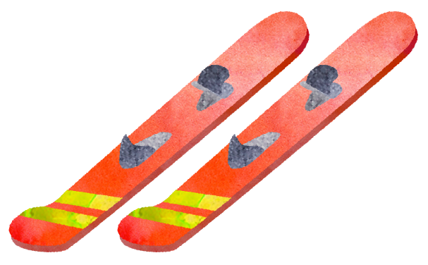 オレンジのスキー板のイラスト