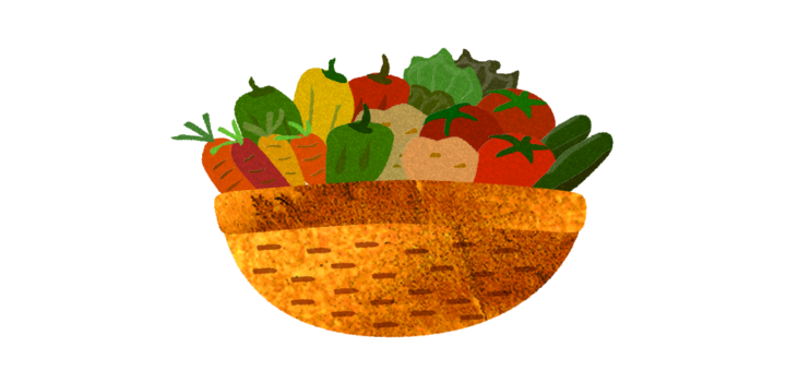 野菜がいっぱい入った篭のイラスト