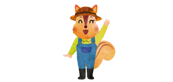 手を振る麦わら帽子のリス