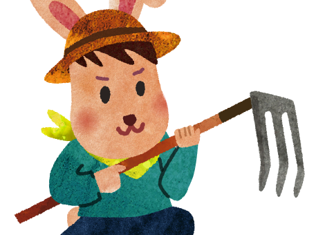 三又鍬を持つウサギのイラスト