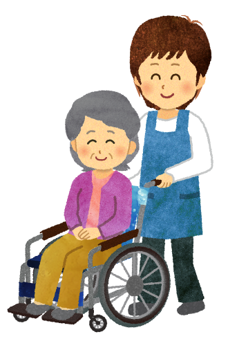 介護士と車椅子の高齢女性のイラスト