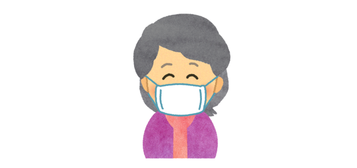 マスクを付けている祖母のイラスト