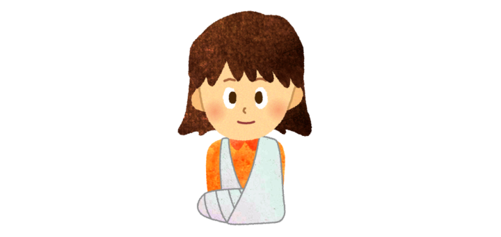腕を骨折した女の子のイラスト