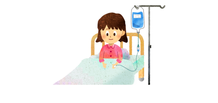 入院して点滴をしている女の子のイラスト