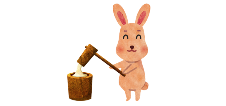 餅つきをするうさぎさん
